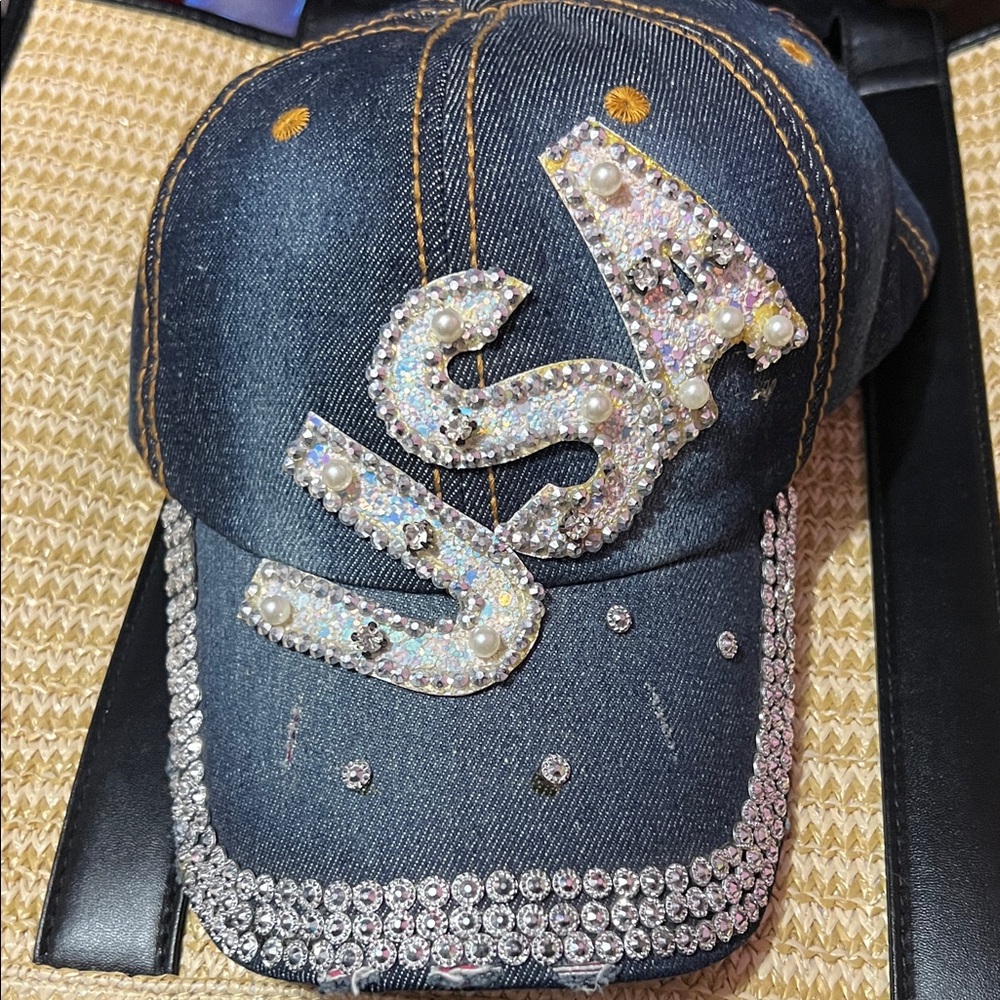 Lucky7  Embellished Denim Cap with Sparkle 'SA' Applique